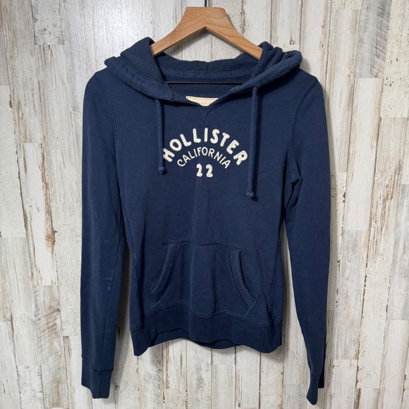 Hollister Tops - Vintage Y2K Hollister Navy‎ Blue White Embroidered Hoodie Womens Medium
